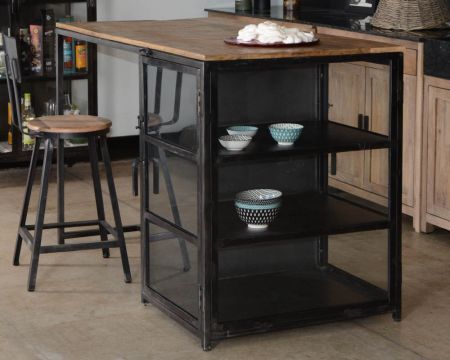 Isla de cocina de madera y metal negro de 150 cm «Black Cook»