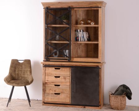 Pequeño aparador de metal y madera maciza de mango «Caractère»