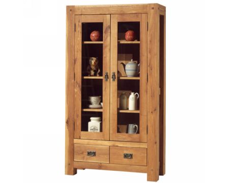 Vitrina rústica de roble macizo aceitado, con 2 puertas y 2 cajones «Lodge Casita»