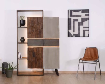 Armario contemporáneo con LED «Mezzo», de madera, metal y cemento
