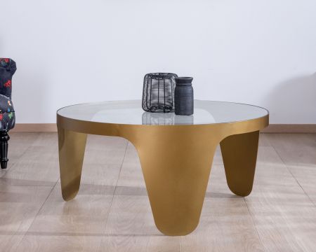 Mesa de centro redonda de latón envejecido y cristal «Gilt Antique»