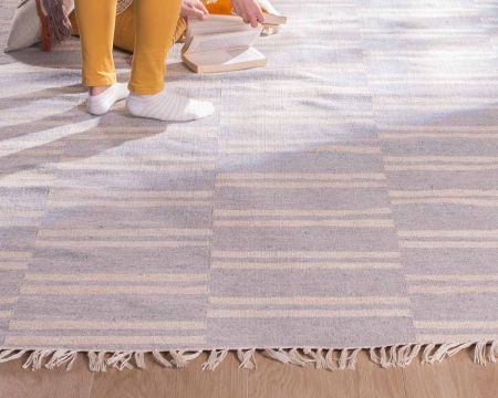 Alfombra a rayas en azul claro y crema «Ethnic», medidas: 120 x 180 cm
