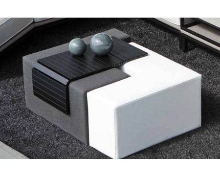Mesa de centro de diseño modular «Saparua Island», con tejido Sunbrella gris y imitación de cuero blanco