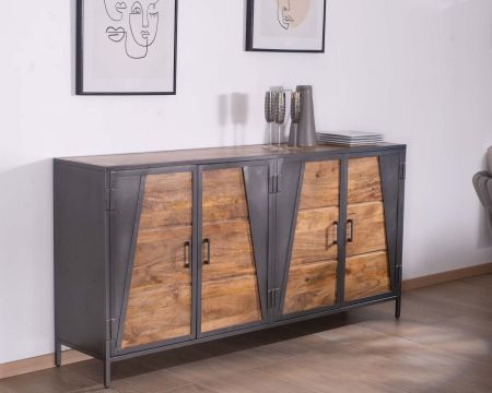 Aparador industrial de metal gris y madera de mango «Vista»
