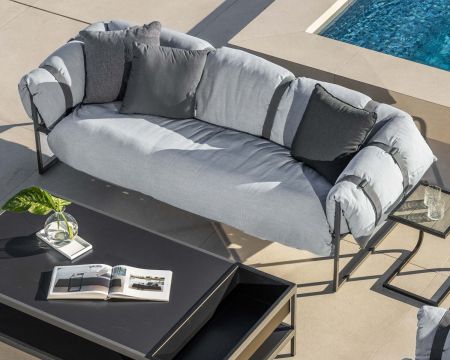 Sofá de terraza de 3 plazas acolchado, con tejido Sunbrella gris claro «Paquetage»