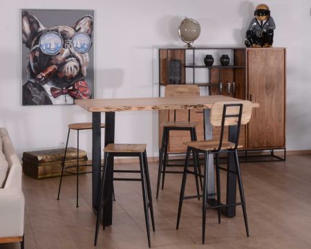 Mesa de bar de 150 x 90, de metal y madera maciza de acacia natural «Jaffna» 