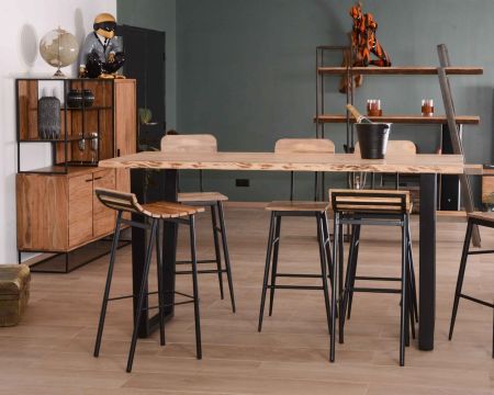 Mesa alta de 190 cm «Jaffna», estilo moderno, de madera maciza y metal