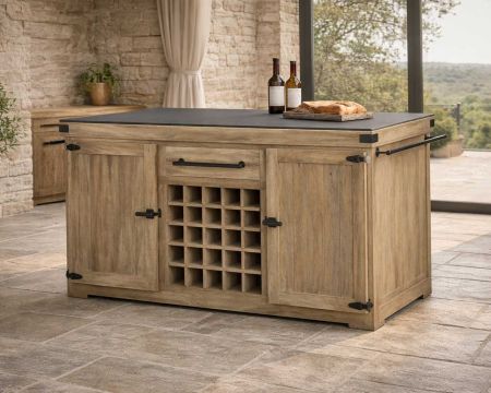 Gran tabla de cortar de madera maciza con superficie de piedra «Grand Chef», 165 cm