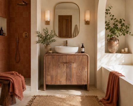 Mueble bajo lavabo de 90 cm de madera maciza de mango «Spelano», estilo neovintage