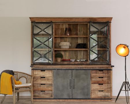 Aparador industrial de metal y madera con puertas correderas de 2 m «Caractère»