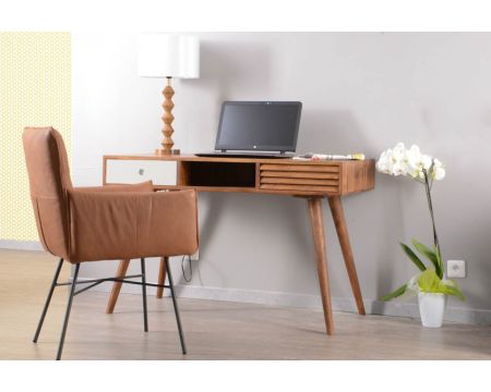 Escritorio escandinavo de palisandro «Vintage grey» con cajón blanco