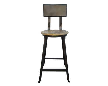 Silla de bar para isla de cocina, de metal negro y madera exótica «Atelier Grey»