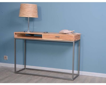 Consola con espacio de almacenamiento de metal y madera «Zen»