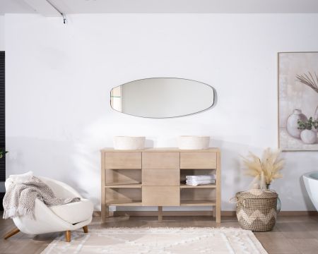 Mueble de baño doble de madera de mango blanqueada de 140 cm con nichos y cajones «Kahiko»