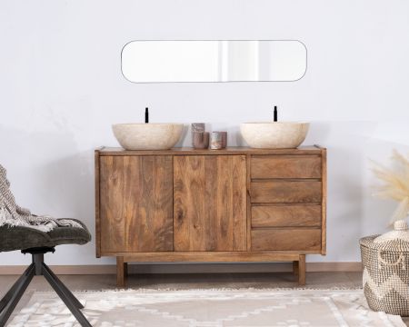 Mueble bajo lavabo de madera de mango oscuro con puertas y cajones «Kahiko», 120 cm