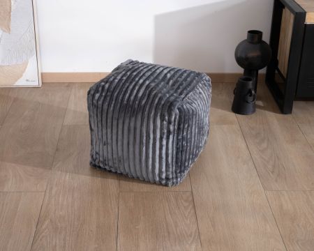 Pequeño puf cúbico de terciopelo acanalado gris azulado «Lizard»