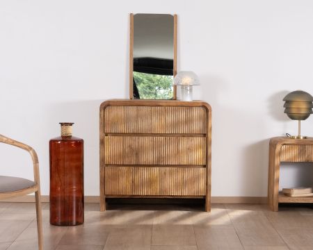 Cómoda de diseño retro con frentes acanalados «Céresto» y 3 cajones grandes