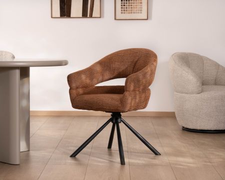 Lote de 2 sillas giratorias de tela tejida color óxido «Movy», con líneas contemporáneas y envolventes
