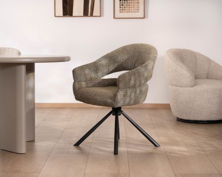 Lote de 2 sillas giratorias de comedor con reposabrazos «Movy» en tela verde salvia