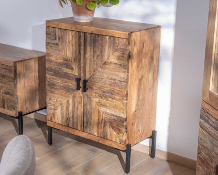 Mueble bajo de almacenamiento de acacia, estilo étnico, con patas de metal «Géonidum»