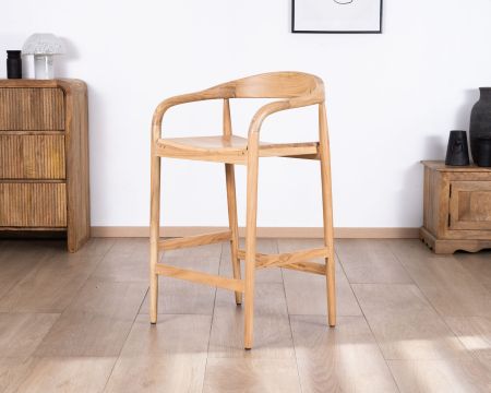 Taburete de bar de acacia con un diseño minimalista y respaldo «Vogue»