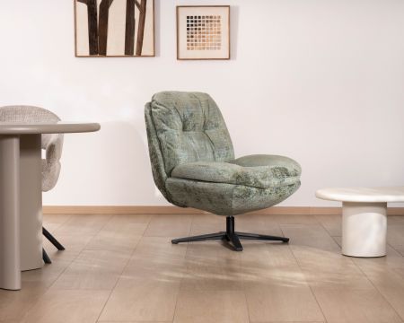 Sillón envolvente de estilo vintage en verde salvia «Panama», giratorio 360°