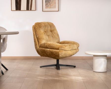 Sillón lounge de estilo vintage en color amarillo mostaza «Panama», giratorio 360°, con un confort envolvente