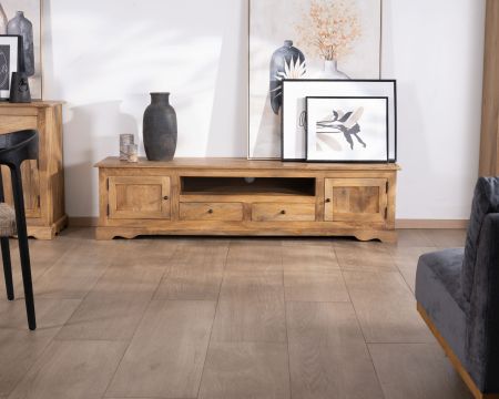 Mueble de televisión grande de 180 cm, estilo rústico chic, en madera de mango «Sarah»