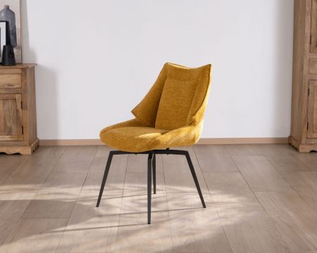 Lote de 2 sillas de comedor de diseño vintage «Niko» con tapizado en color amarillo mostaza