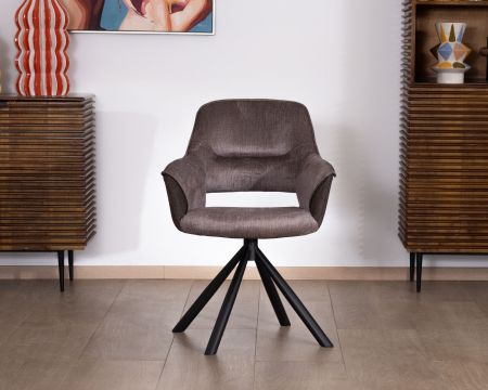 Lote de 2 sillones de comedor envolventes en tejido bitexturizado color chocolate y con base giratoria de metal «Chilko»