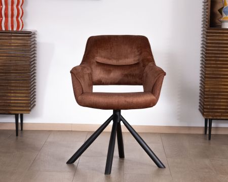 Lote de 2 sillones giratorios de comedor en tejido de doble textura color cobre «Chilko», de estilo retro