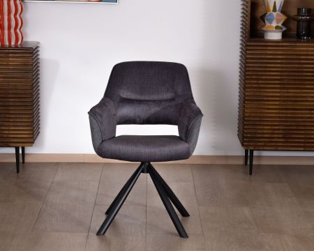 Lote de 2 sillones giratorios de comedor de estilo contemporáneo con base metálica negra «Chilko», en tejido gris de doble textura