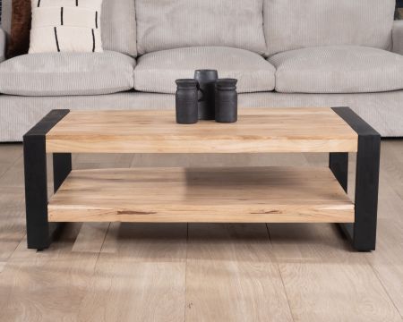 Mesa de salón de 120 cm con doble tablero de metal y madera «Montréal»