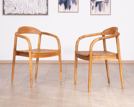 Lote de 2 sillas de comedor retro de teca maciza natural «Rimina»