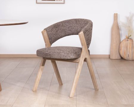 Lote de 2 sillas de comedor de diseño «Kyara» en tela marrón moka y madera de caucho