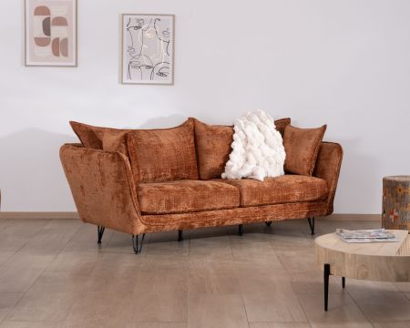 Sofá de 3 plazas ultracómodo de estilo retro, en tejido tramado color terracota «Hasting»