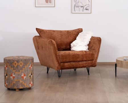 Sillón ultracómodo de tela color terracota «Hasting», de estilo vintage y acogedor