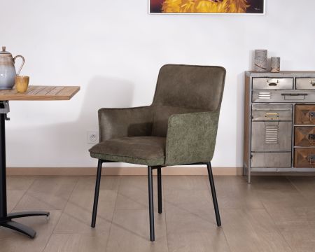 Juego de 2 sillas de comedor de estilo retro «Lokka», en dos materiales, color verde
