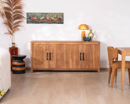 Aparador bajo de 4 puertas y 180 cm, fabricado en madera reciclada «Mokal», con estilo rústico