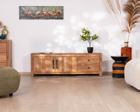 Mueble para la tele de 155 cm, estilo rústico, de madera reciclada «Mokal»