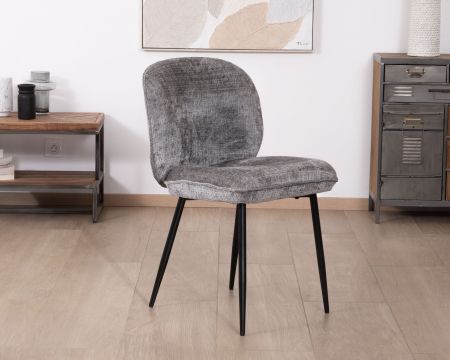 Lote de 2 sillas de comedor contemporáneas en tejido de rizo gris ultrasuave «Kinsac»