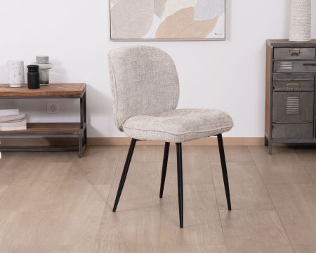 Lote de 2 sillas de comedor de diseño redondeado, en tejido rizado gris beige «Kinsac»