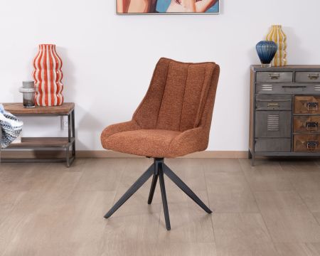Lote de 2 sillas contemporáneas de tela color terracota «Webber» con base giratoria negra