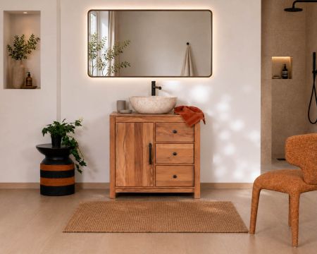 Mueble bajo lavabo de 80 cm de madera reciclada «Mokal», con estilo rústico