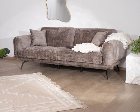 Sofá de 3 plazas de estilo retro en tejido de chenilla suave de color gris ceniza «Paloma»