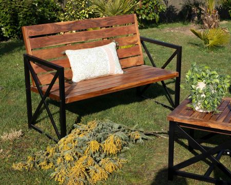 Banco de jardín de 120 cm de madera y metal «Gardénia»