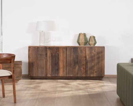 Aparador de 4 puertas de madera reciclada y encimera de mármol blanco «Mood»