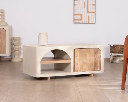 Mesa de centro rectangular con hueco, de diseño de estilo orgánico «Miona»