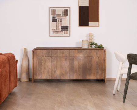 Aparador neovintage de madera maciza de mango, 170 cm, modelo «Spelano», con 4 puertas y 2 cajones