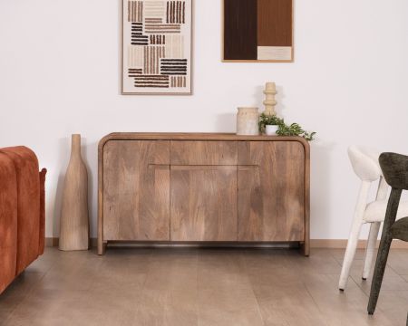 Aparador de estilo neovintage de 3 puertas en madera maciza de mango «Spelano», 140 cm